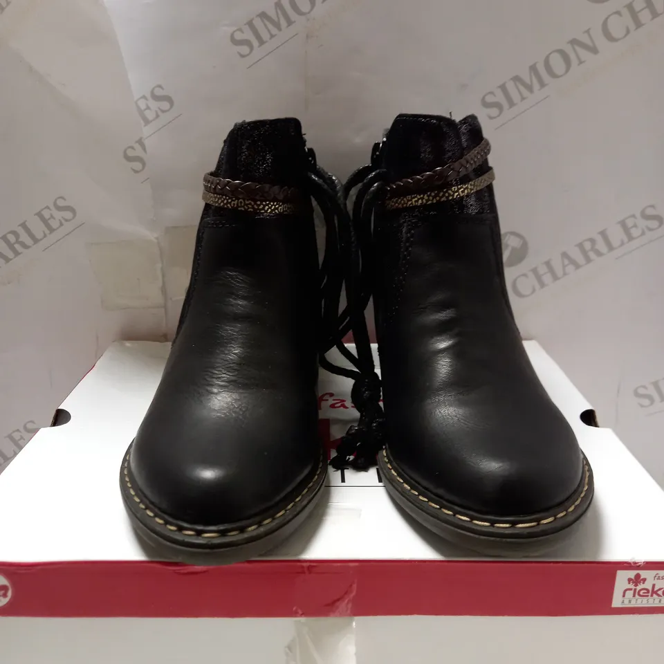 RIEKER ANKLE BOOTS WITH TASSLE FEATURE, BLACK - UK SIZE 6