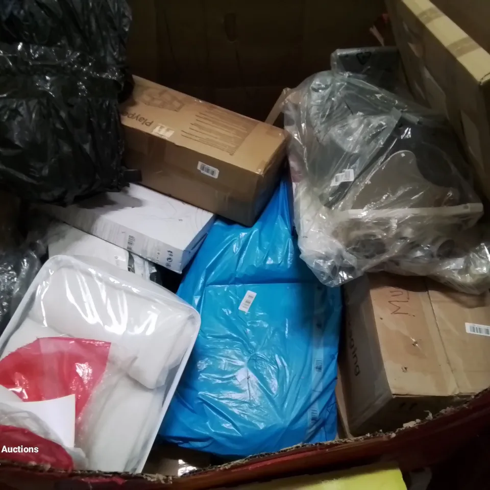 PALLET CONTAINING VARIOUS ASSORTED ITEMS TO INCLUDE: HEATED BLANKETS, ALL-IN-ONE COMFORT CUSHION, BABY HIGH CHAIRS,  AND LOTS MORE UNMARKED BOXED ITEMS 