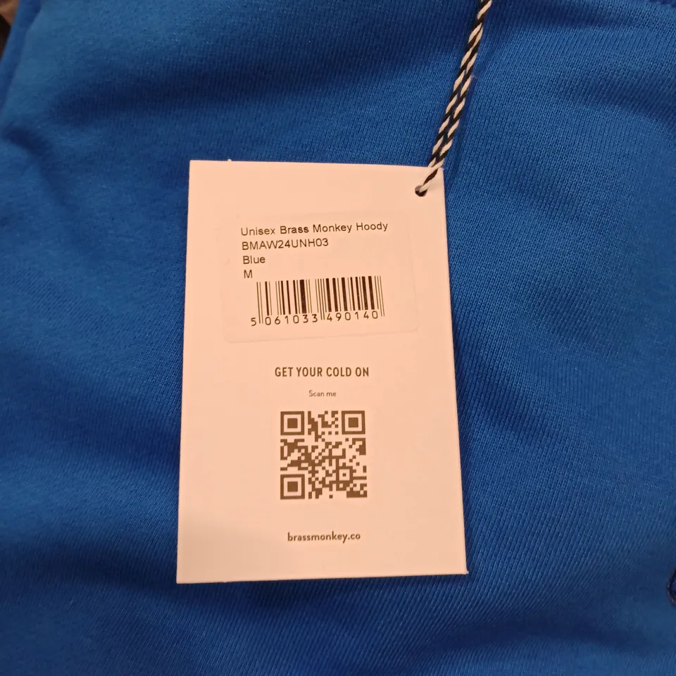BOX OF APPROXIMATELY 12X BRAND NEW BRASS MONKEY UNISEX HOODY- BLUE // SIZE: M