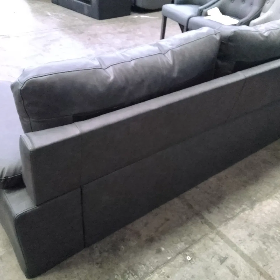 QUALITY DESIGNER 3 SEATER SOFA - DARK GREY LEATHER 