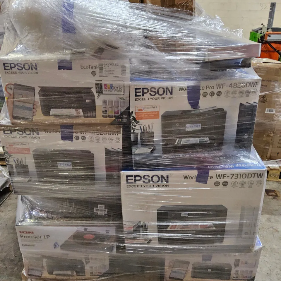 PALLET OF APPROXIMATELY 20 UNPROCESSED RAW RETURN PRINTERS, SOUND AND MUSIC GOODS TO INCLUDE;