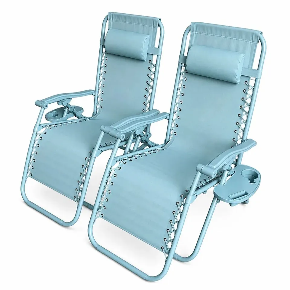 BOXED NEO SET OF 2 ZERO GRAVITY SUN LOUNGERS CHAIRS SKY BLUE