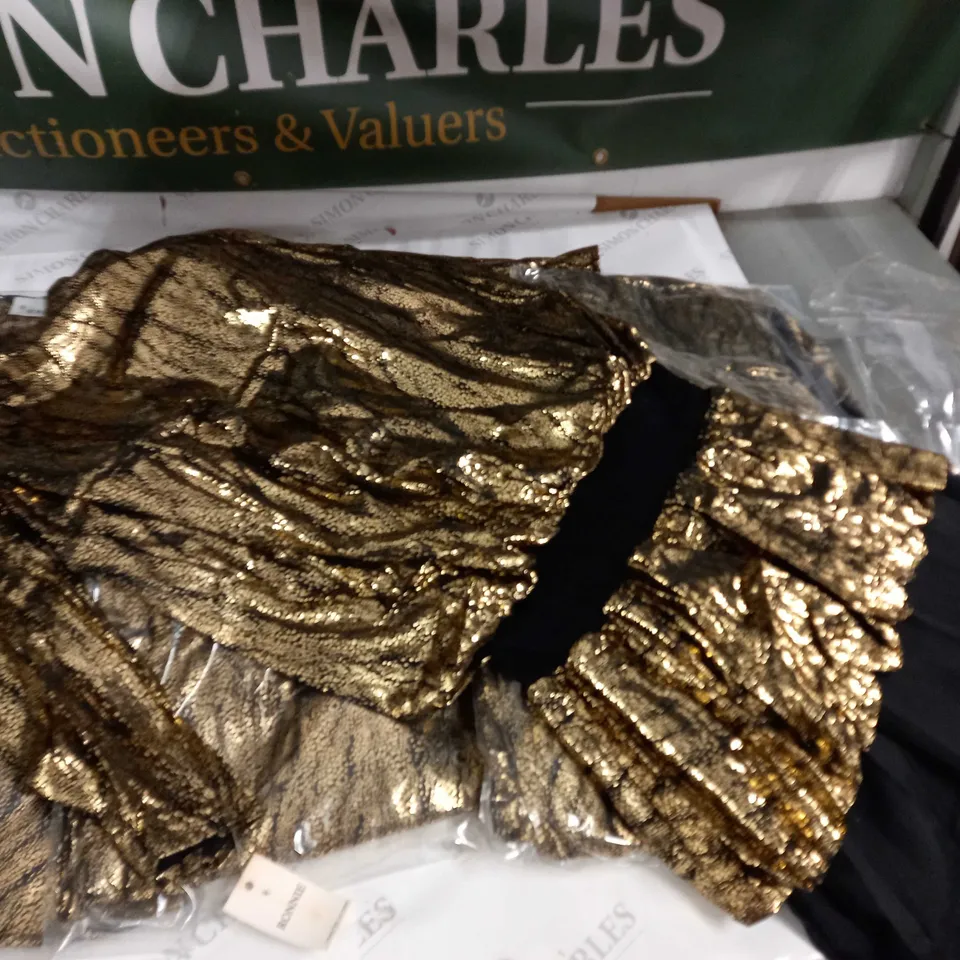 LOT OF 9 RONNIE GOLD SEQUIN DRESSES WITH SHOULDER PADS - SIZE UNSPECIFIED