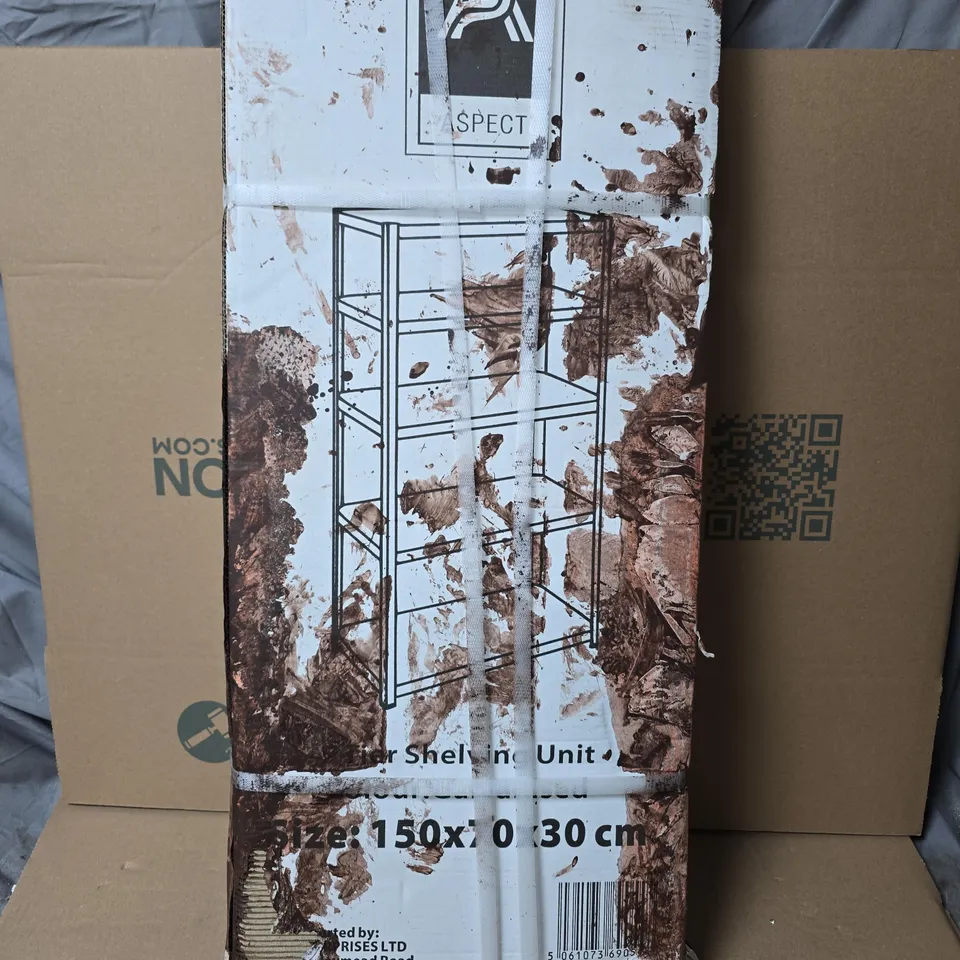 BOXED 5 TIER ASPECT SHELVING UNIT – METAL FRAME, 150 X 30 CM