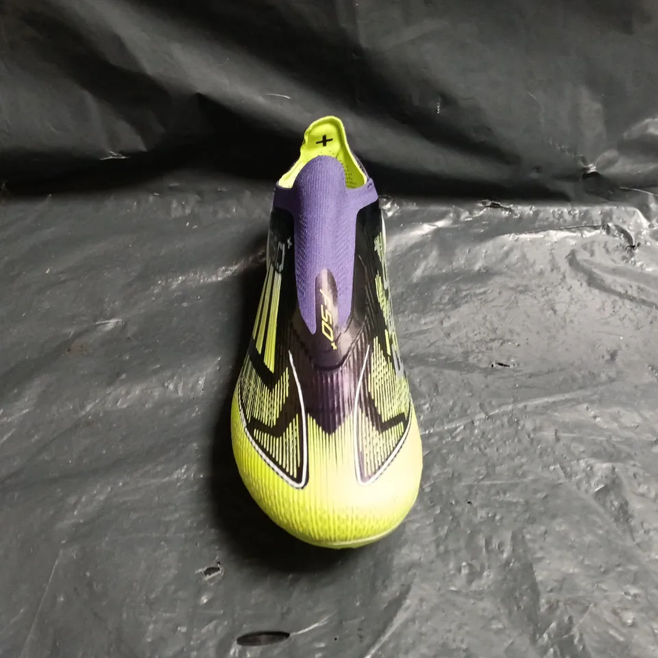 PAIR OF ADIDAS F50+ FOOTBALL BOOTS IN PURPLE/LIME SIZE UK 6.5