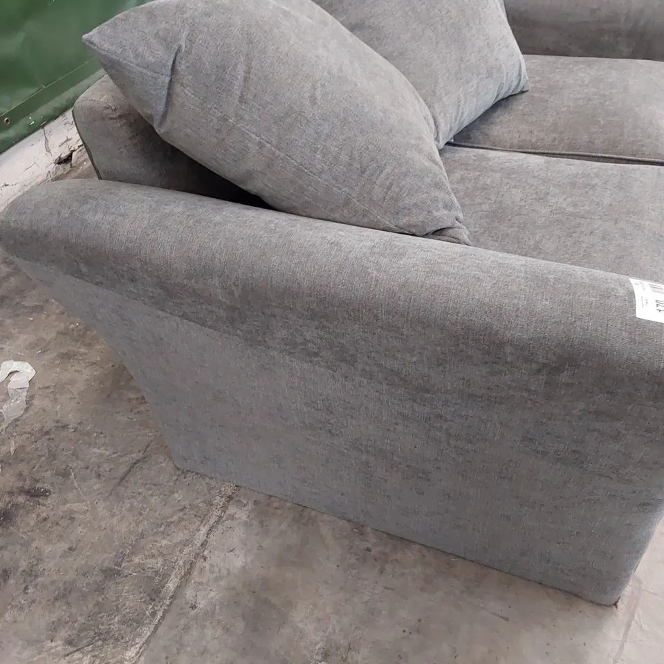 DESIGNER TWO SEATER SOFA WITH SCATTER CUSHIONS GREY FABRIC 