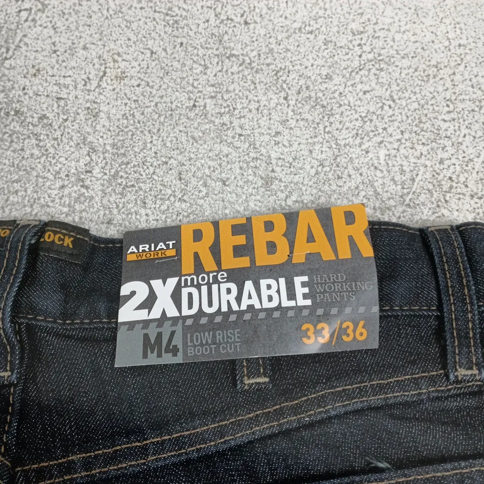 ARIAT WORK REBAR M4 LOW RISE BOOT-CUT JEANS, DARK INDIGO, UK 33/36