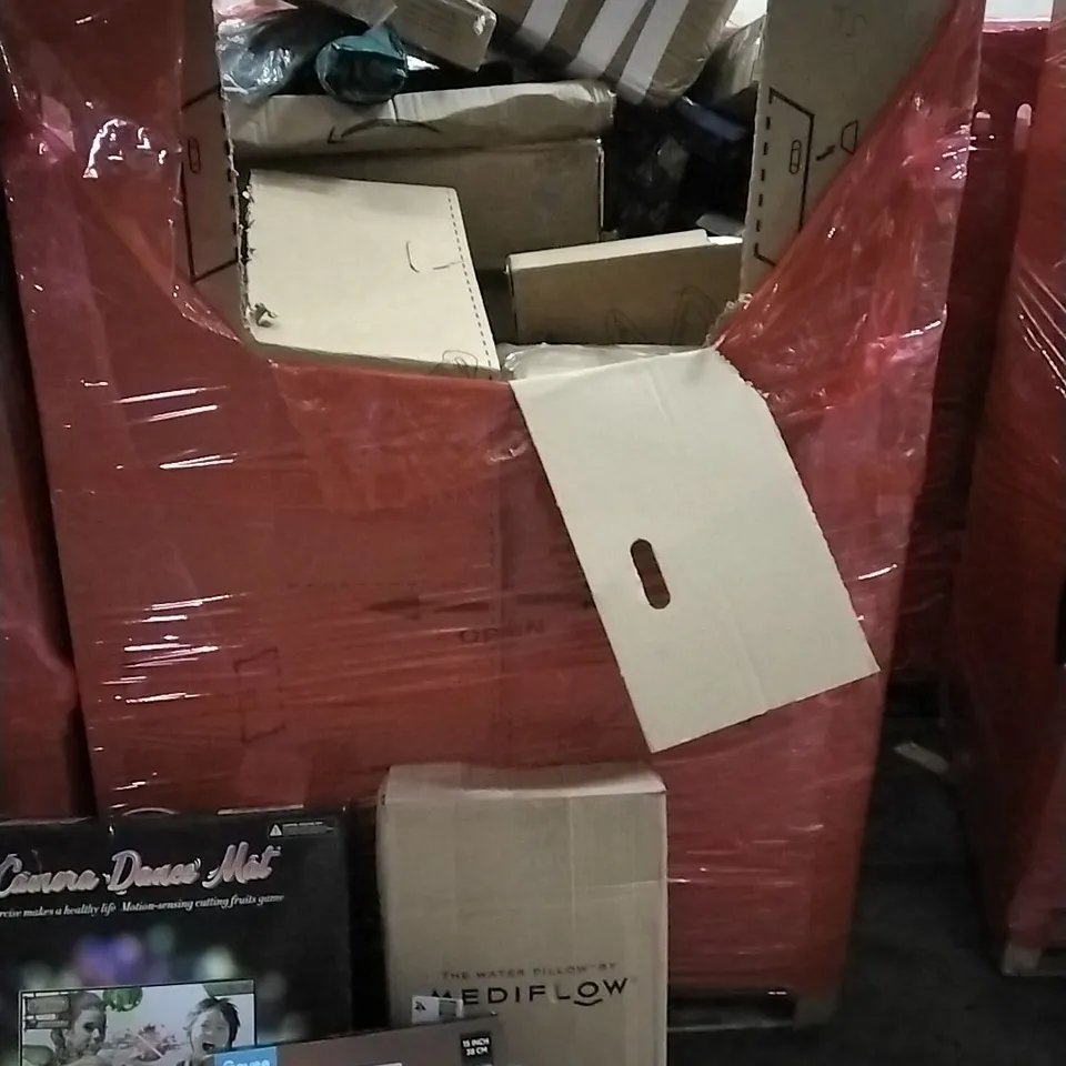 PALLET OF HOUSEHOLD ITEMS TO INCLUDE GOVEE CEILING LIGHT PRO, WATER PILLOW, CAMERA DANCE MAT,AND OTHER ASSORTED ITEMS...