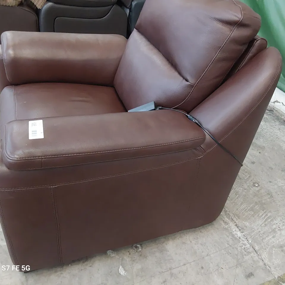 QUALITY ITALIAN DESIGNER POWER RECLINING PARMA EASY CHAIR BROWN LEATHER 