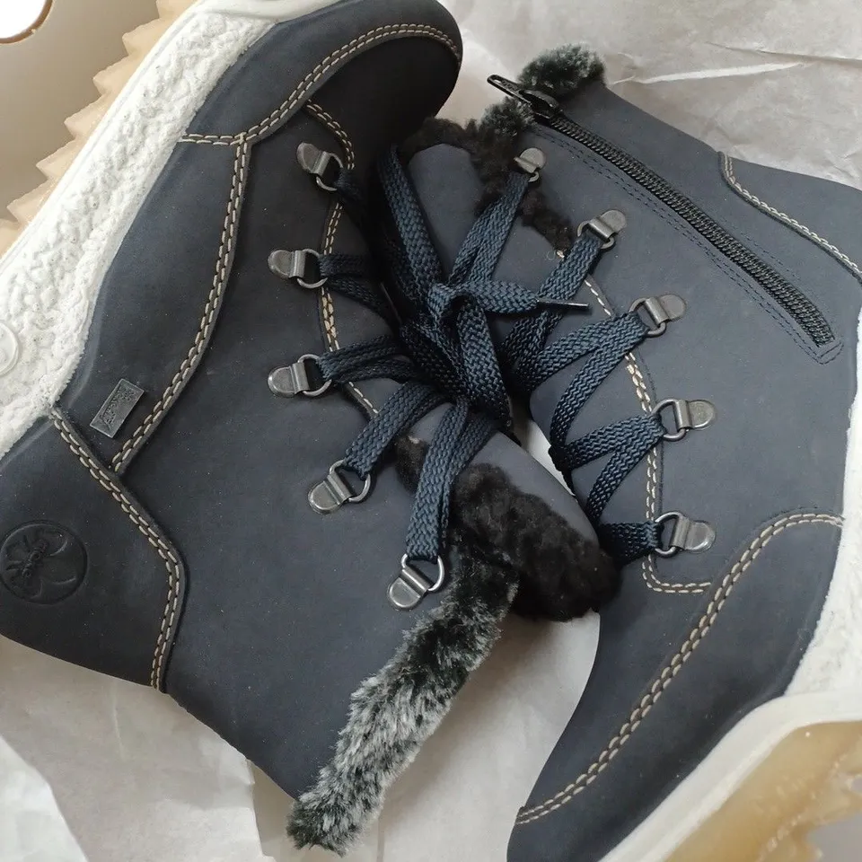BOXED RIEKER WATER RESISTANT HIKER BOOTS, NAVY - SIZE 3.5