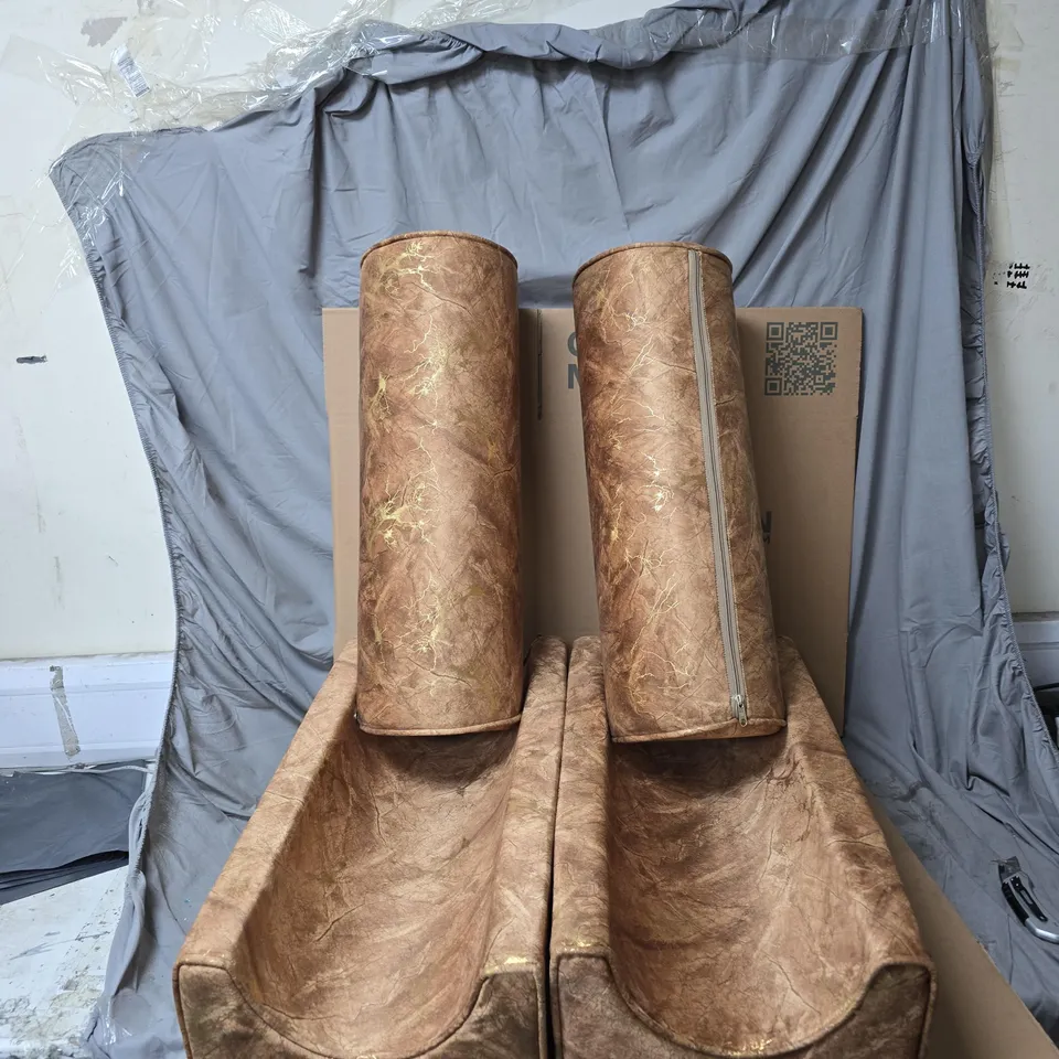 PAIR OF BROWN MARBLED UPHOLSTERY BOLSTER CUSHIONS (UPHOLSTERY)