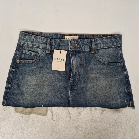 MOTEL RAW MINI SKIRT IN STEEL BLUE SIZE SMALL