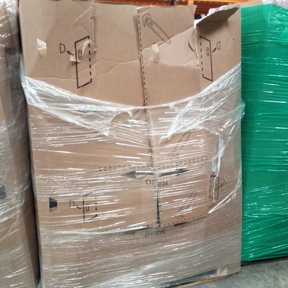 PALLET CONTAINING ASSORTED PRODUCTS INCLUDING AUTO SWING CHAIR, SHERPA FLEECE, ROUND RECTANGLE MIRROR, PORTABLE WARDROBE & LED THERAPY LIGHT