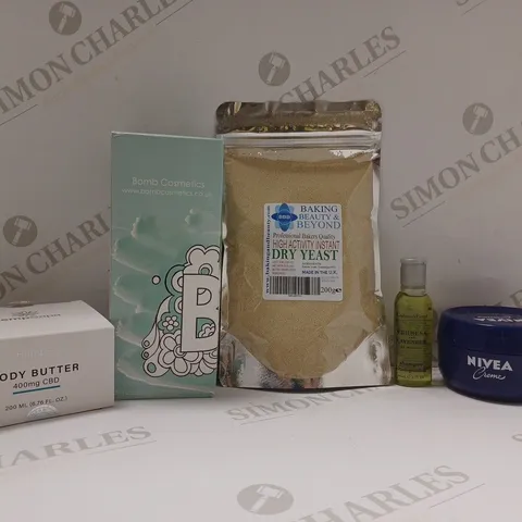 BOX OF APPROX 20 ASSORTED HEALTH AND BEAUTY ITEMS TO INCLUDE - HEMP SAPA BODY BUTTER 400MG CBD - NIVEA CREME - BOMB COSMETICS ESSENTIAL OILS ECT