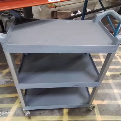 THREE TIER GREY PLASTIC TROLLEY