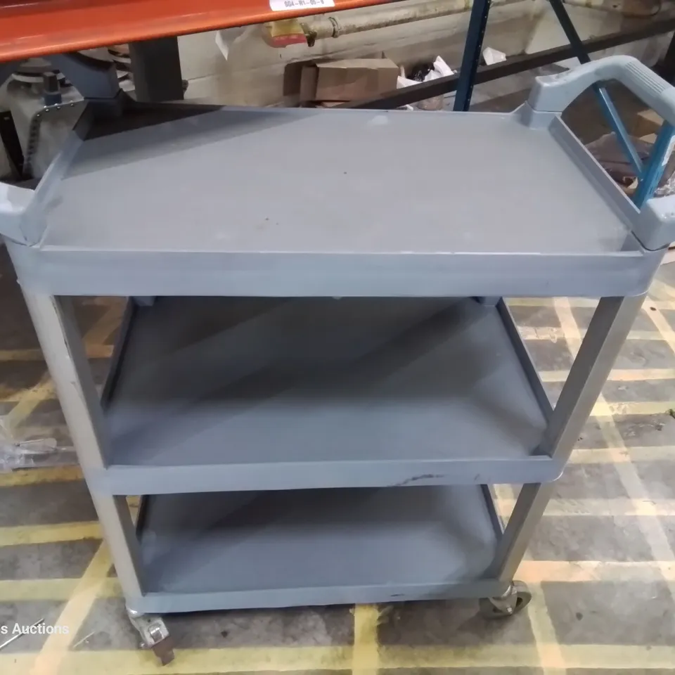 THREE TIER GREY PLASTIC TROLLEY