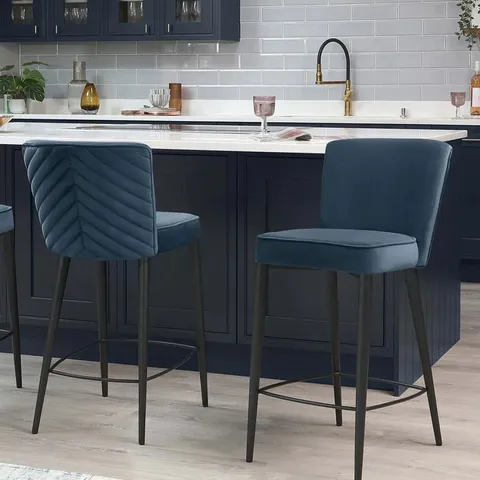 BOXED DANETTI SERENA DARK BLUE VELVET BAR STOOL