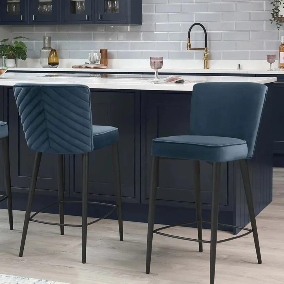 BOXED DANETTI SERENA DARK BLUE VELVET BAR STOOL