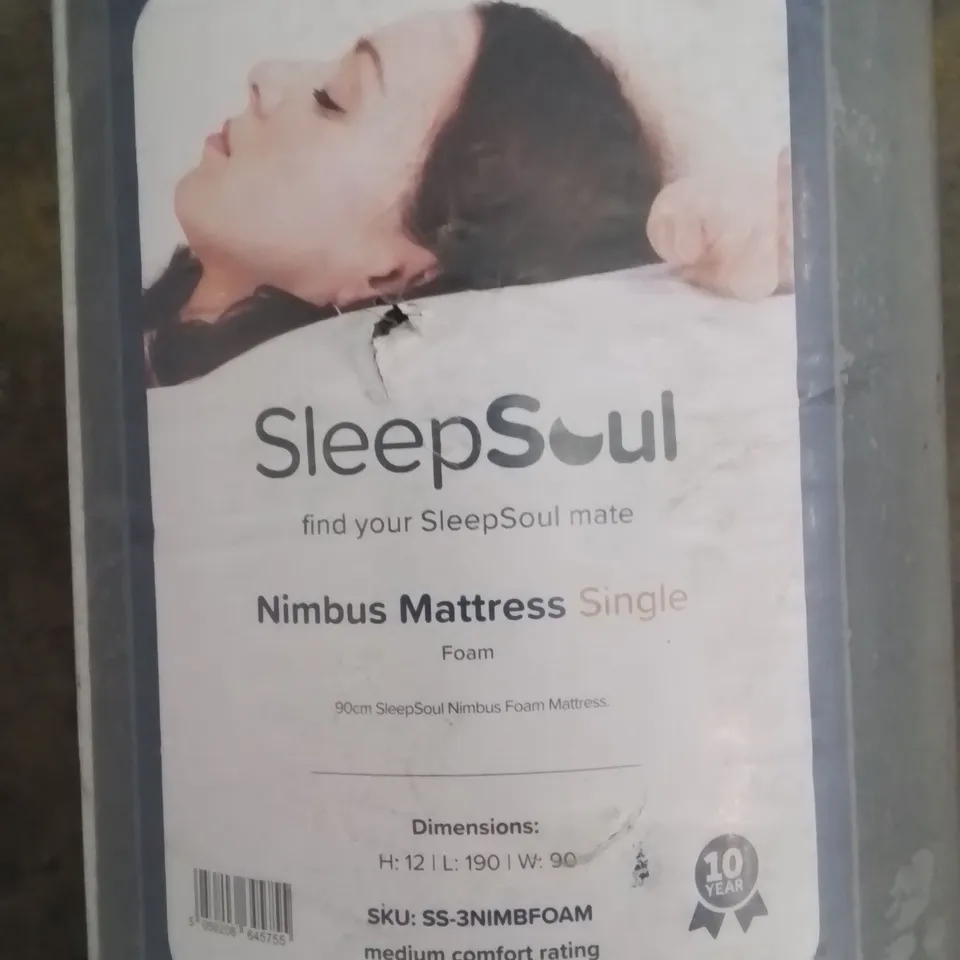 QUALITY BAGGED AND ROLLED SLEEPSOUL NIMBUS SINGLE MATTRESS