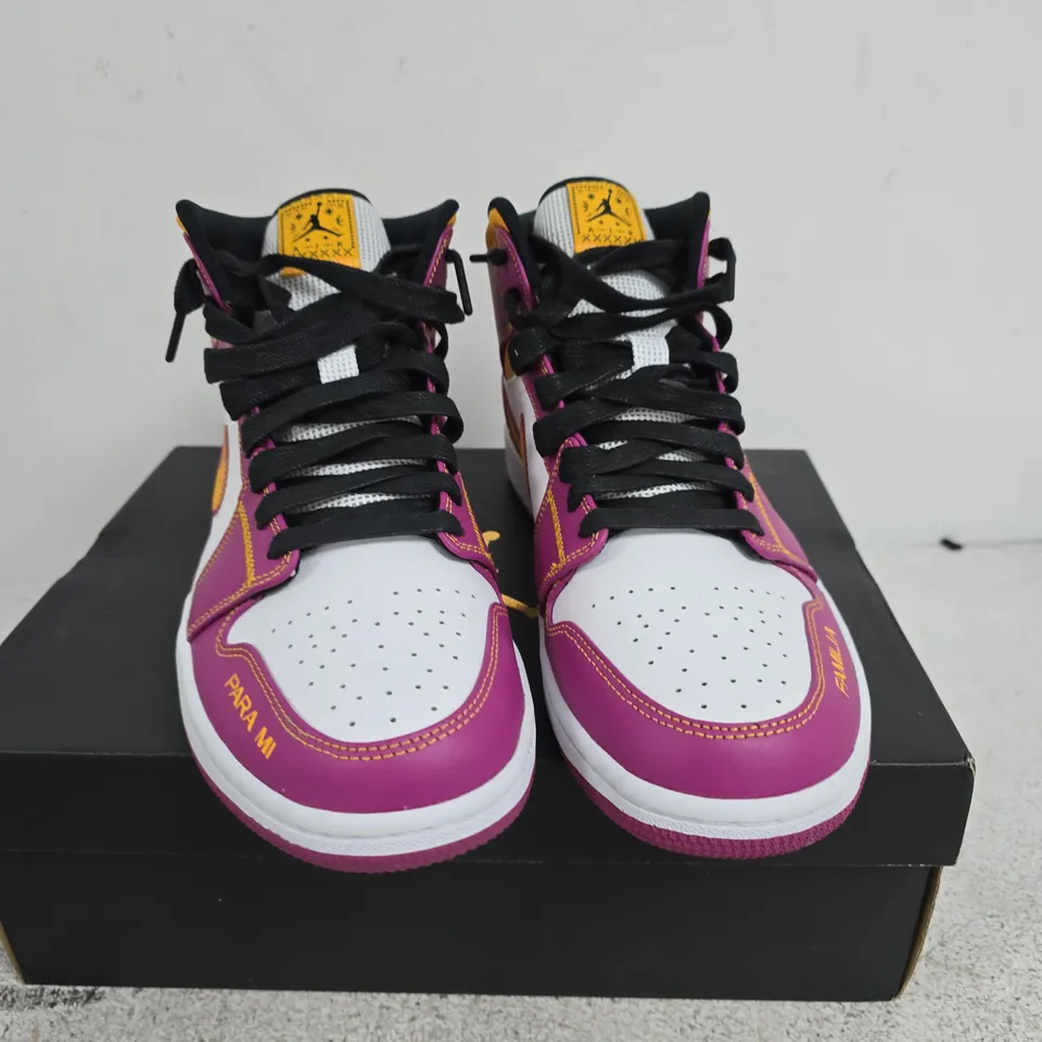 BOXED JORDAN AIR JORDAN 1, WHITE PINK YELLOW HIGH - SIZE UK 10 