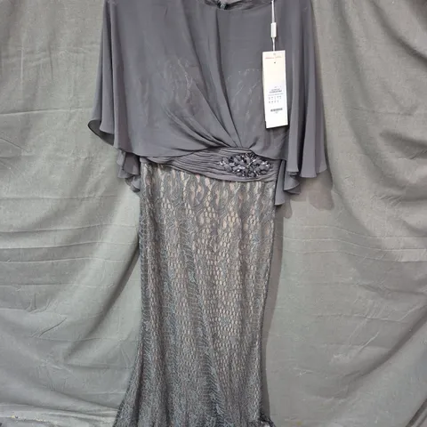 COUTURE CLUB EVENING DRESS – GREY LACE OVERLAY, WOMEN'S FORMAL GOWN - SIZE 12