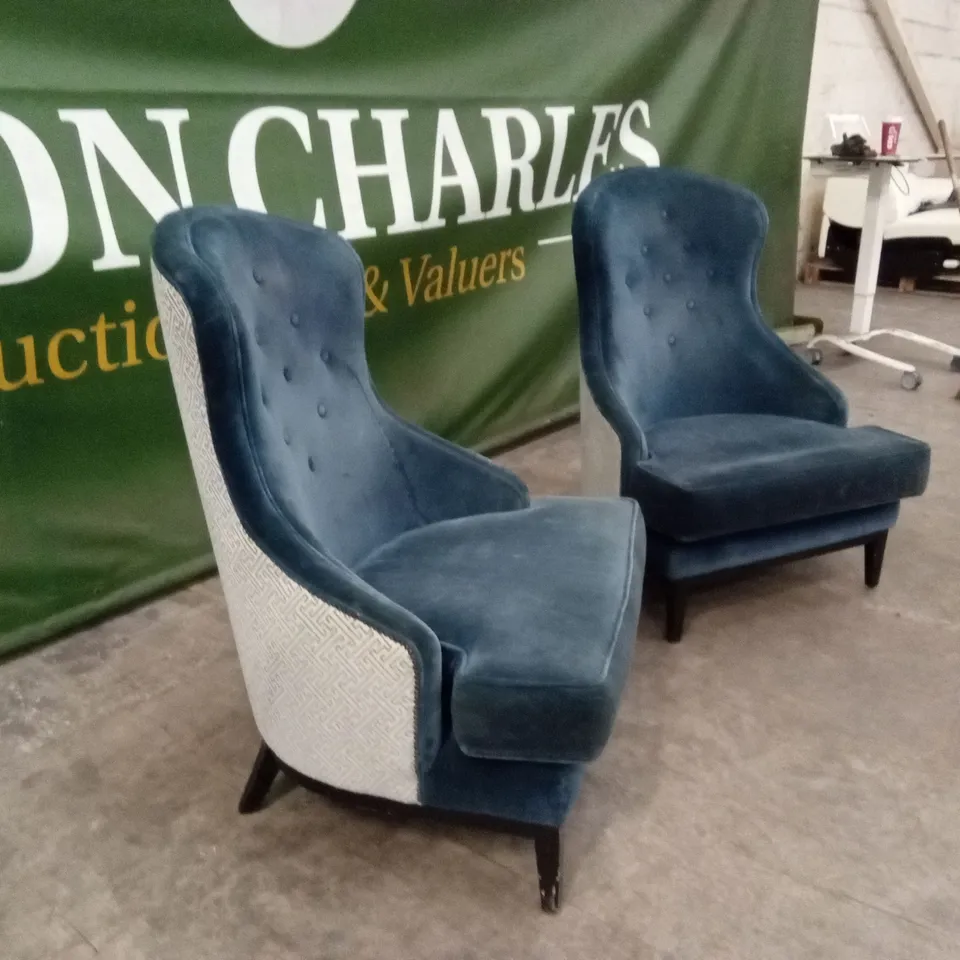 SET OF 2 QUALITY DESIGNER WING BACK VELVET CHAIRS