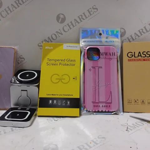 BOX OF APPROX 20 ASSORTED ITEMS TO INCLUDE -GLASS SCREEN PRO XS MAX - JETECH TEMPERED GLASS SCREEN PROTECTOR - 3 IN 1 WIRELESS CONNECTOR ECT 