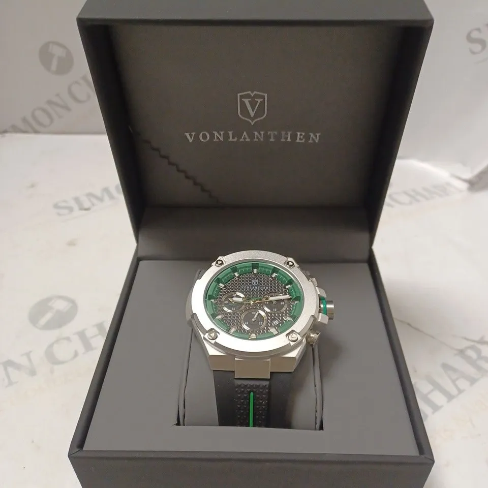 MENS VONLANTHEN CHRONOGRAPH WATCH – V200 – TEXTURED DIAL – 3ATM WATER RESISTANT – BLACK RUBBER STRAP