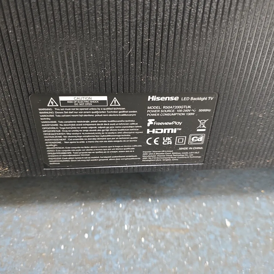 HISENSE 50" LED TV WITH ROKU BUILT-IN-MODEL R50A7200GT-DAMAGED SCREEN 