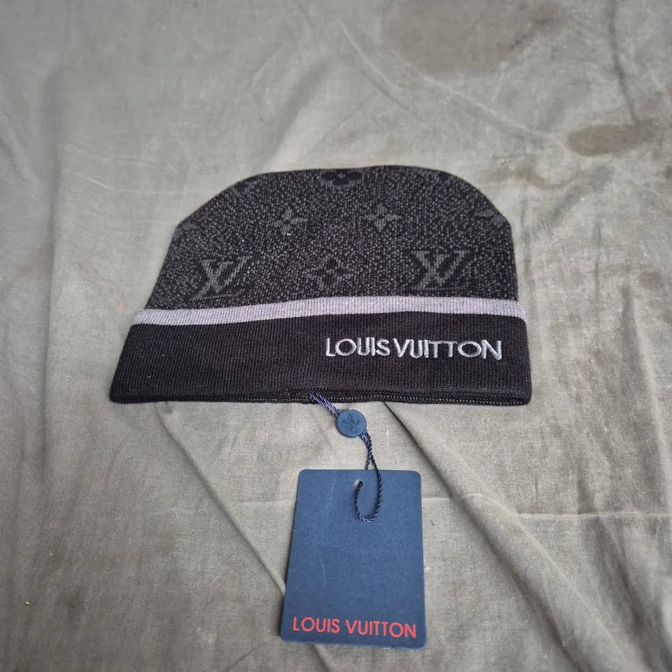 LOUIS VUITTON KNIT BEANIE HAT – BLACK MONOGRAM WITH LV TAG