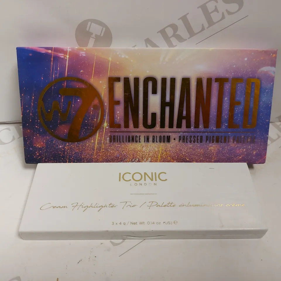 2 PALETTES TO INCLUDE ICONIC CREAMN HIGHLIGHTER TRIO AND W7 ENCHANTED PRESSED PIGMENT PALETTE