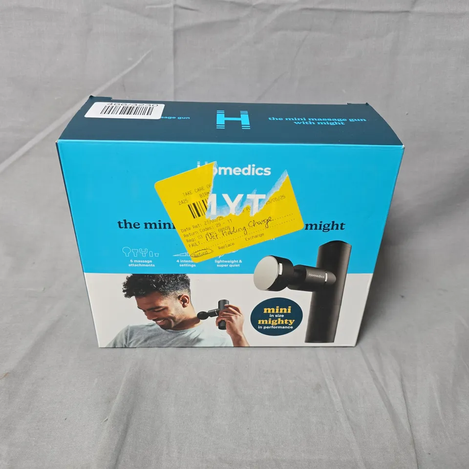 HOMEDICS MINI MASSAGE GUN – BOXED WITH CARRY CASE & ATTACHMENTS
