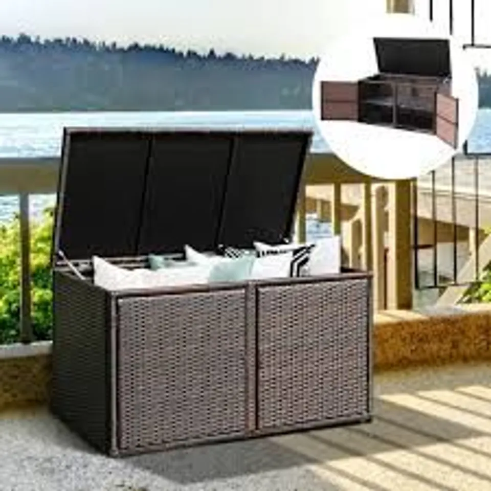 BOXED COSTWAY RATTAN PATIO BOX WITH 335L CAPACITY 115 X 60 X 65CM - BROWN (1 BOX)