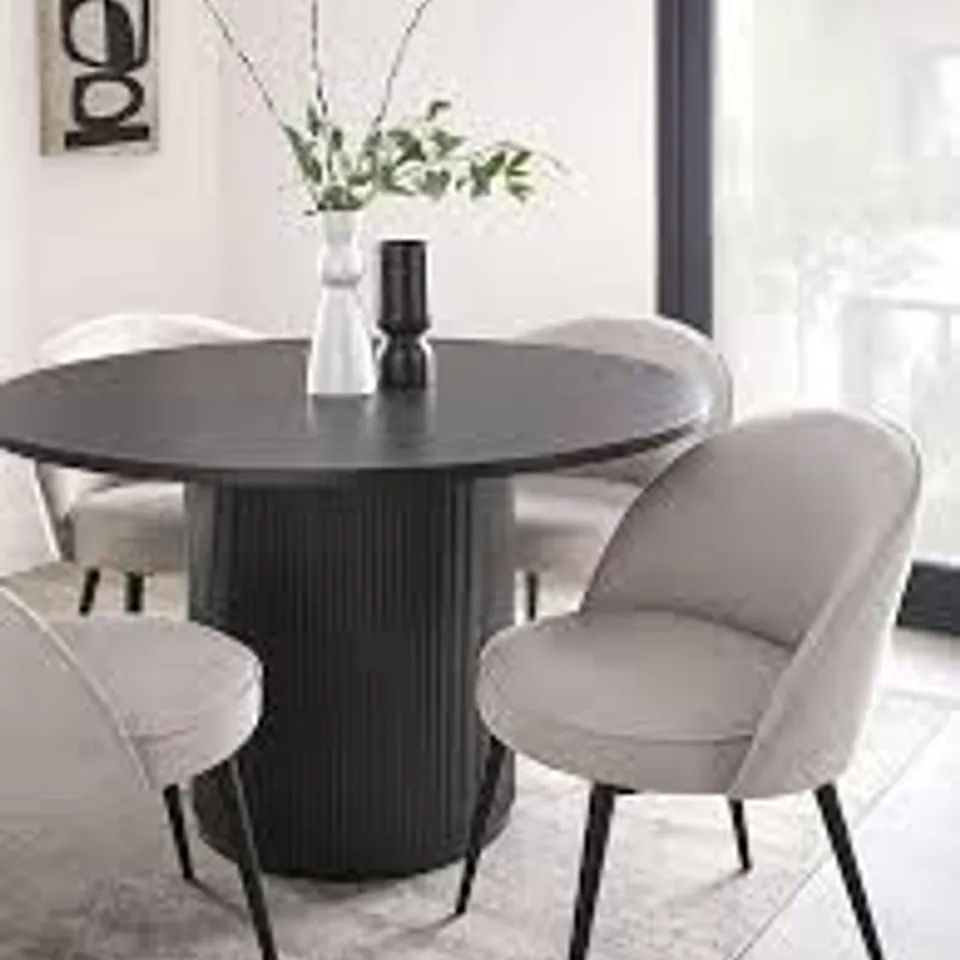 BOXED CARINA ROUND DINING TABLE & 4 CHAIRS (4 BOXES) RRP £799