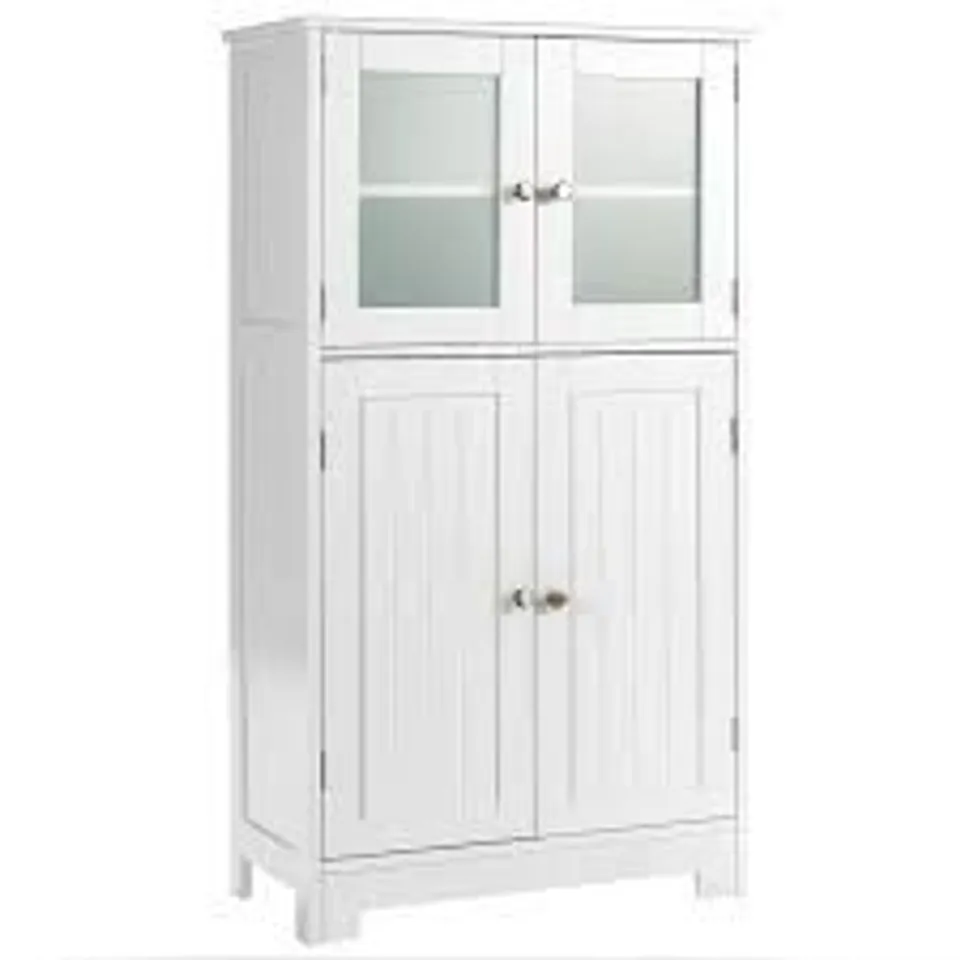 BOXED COSTWAY BATHROOM FLOOR STORAGE LOCKER KITCHEN CABINET WITH DOORS & ADJUSTABLE SHELF IN WHITE (1 BOX)