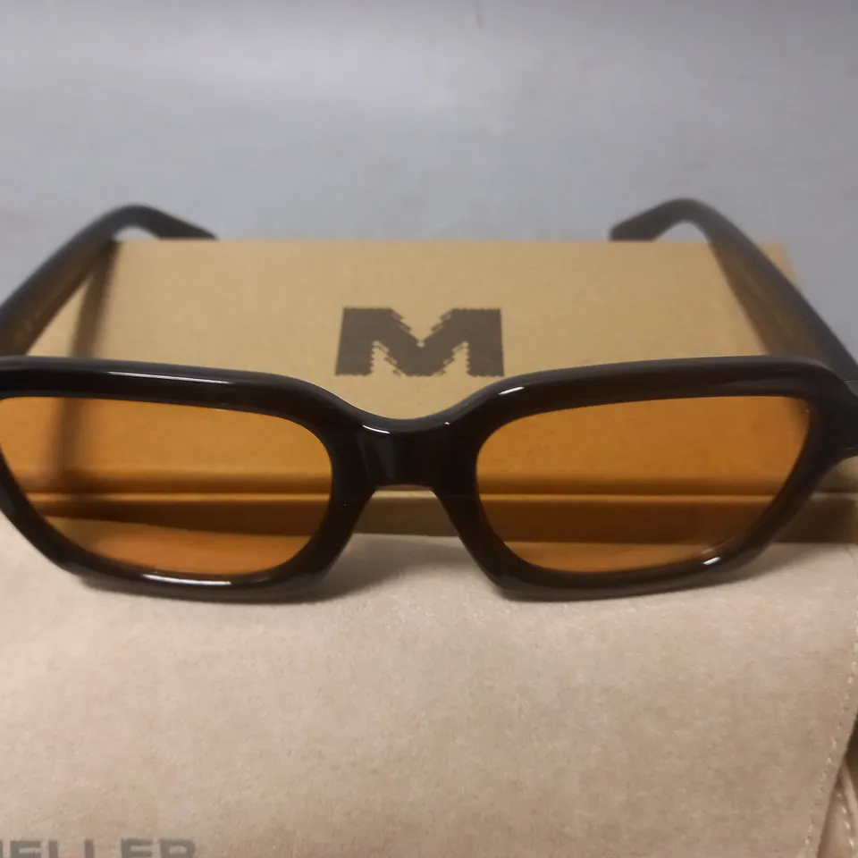 BOXED PAIR OF MELLER BLACK FRAMED GLASSES WITH ORANGE LENS - AD3-TUTORANGE