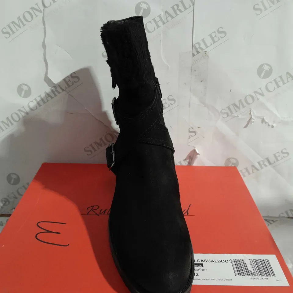 BOXED RUTH LANGSFORD CASUAL BOOTS, BLACK - SIZE 9 