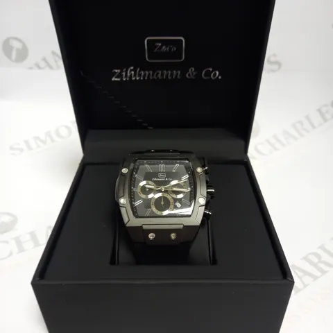 MENS ZIHLMANN & CO Z911 WATCH – CHRONOGRAPH MOVEMENT – BLACK DIAL – 3ATM – QUICK RELEASE RUBBER STRAP – 3ATM WATER RESISTANT