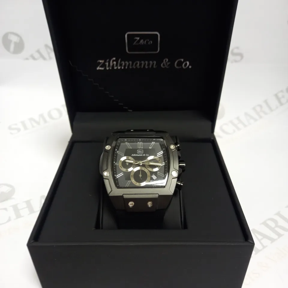 MENS ZIHLMANN & CO Z911 WATCH – CHRONOGRAPH MOVEMENT – BLACK DIAL – 3ATM – QUICK RELEASE RUBBER STRAP – 3ATM WATER RESISTANT
