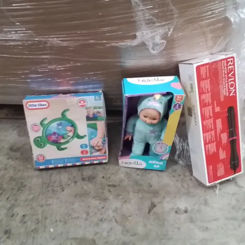 PALLET OF ASSORTED HOUSEHOLD GOODS AND PRODUCTS TO INCLUDE;ANIMAL DOLL,HAIR DRYER,INFLATABLE BABY POOL