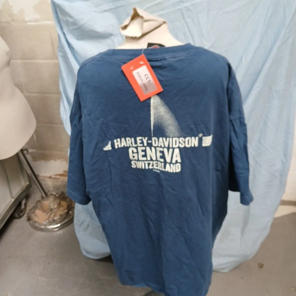 HARLEY‑DAVIDSON BLUE LONG-SLEEVE T-SHIRT – GENEVA SWITZERLAND BACK PRINT