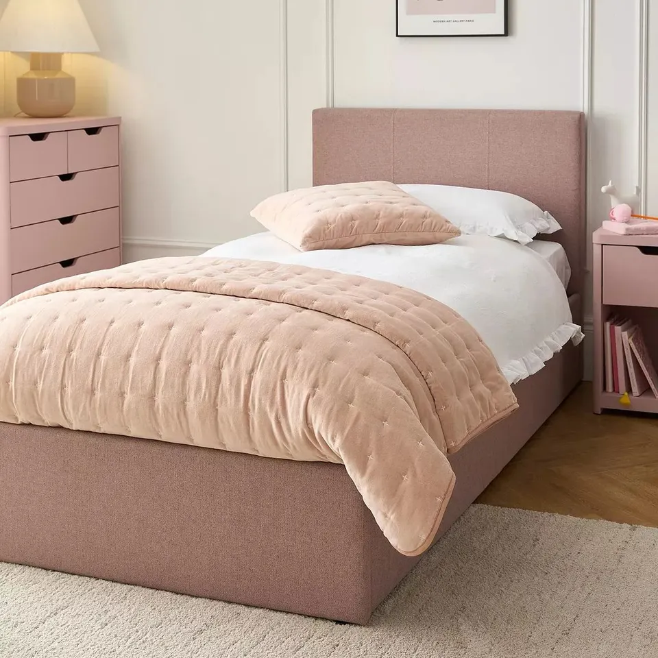 BOXED RILEY END LIFT UP STORAGE OTTOMAN SINGLE BED - ANTIQUE ROSE (2 BOXES)
