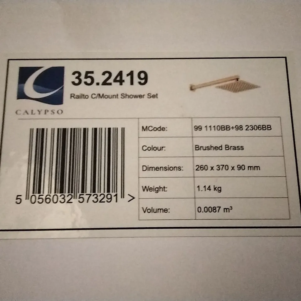 BOXED AS NEW CALYPSO RAILTO C/MOUNT SHOWER SET IN BRUSHED BRASS
