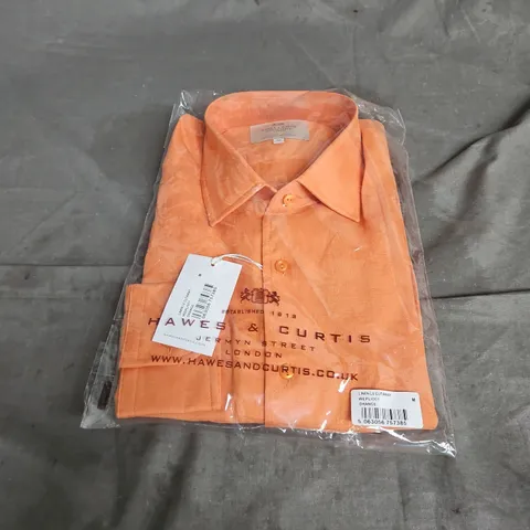 HAWES & CURTIS LINEN LONG SLEEVE CUTAWAY SHIRT IN ORANGE SIZE M