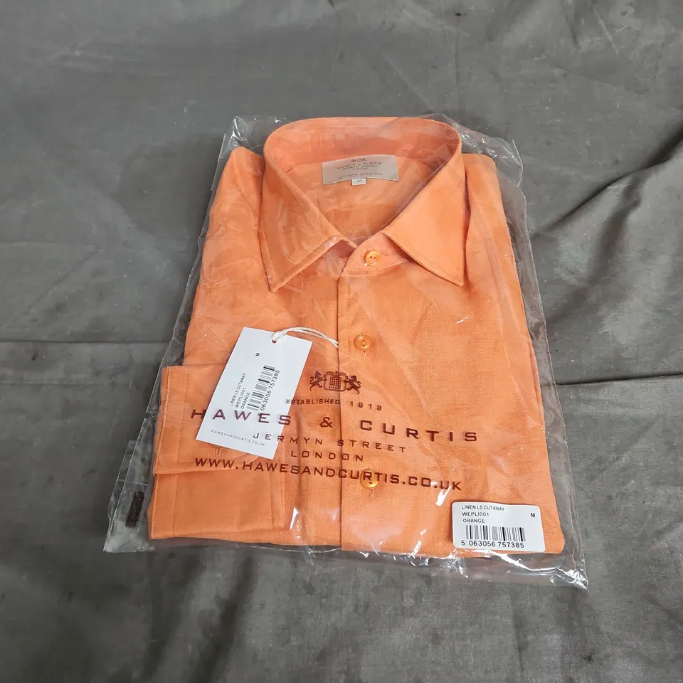 HAWES & CURTIS LINEN LONG SLEEVE CUTAWAY SHIRT IN ORANGE SIZE M