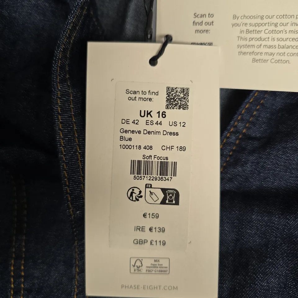 PHASE EIGHT GENEVE DENIM DRESS – BLUE, UK 16