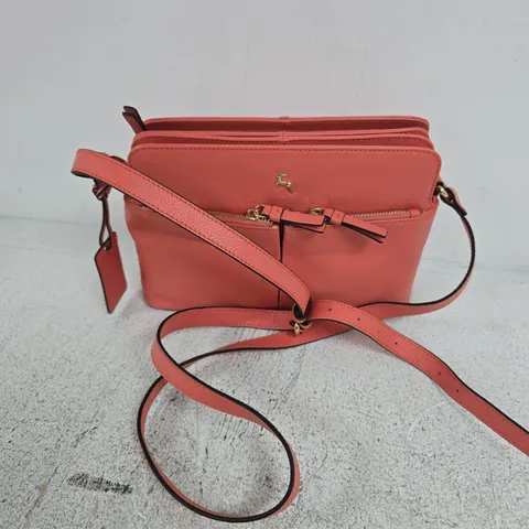 ASHWOOD LEATHER SALMON PINK CROSSBODY BAG WITH ZIP POCKETS