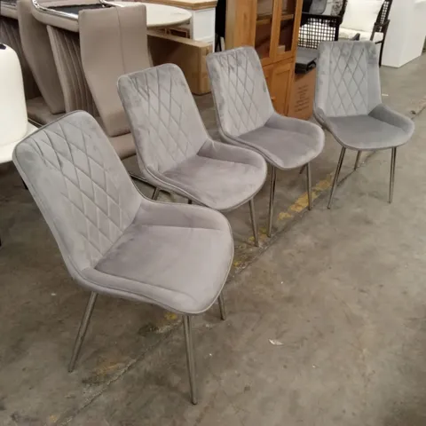 SET OF 4 DESIGNER SILVER VELVET DINING CHAIRS