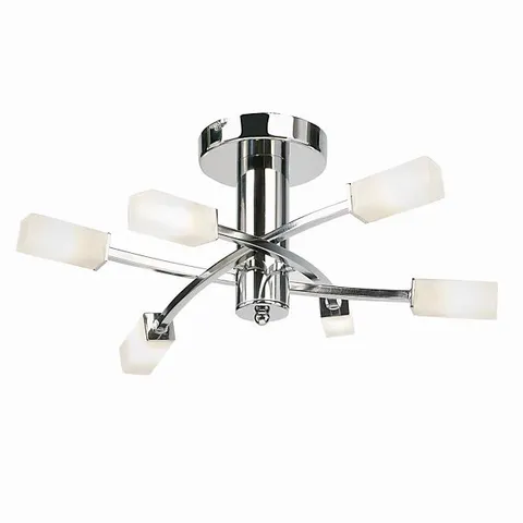 BOXED LUMINOSA HAVANA 6 LIGHT SEMI FLUSH MULTI ARM CEILING LIGHT CHROME, ACID ETCHED GLASS, G9