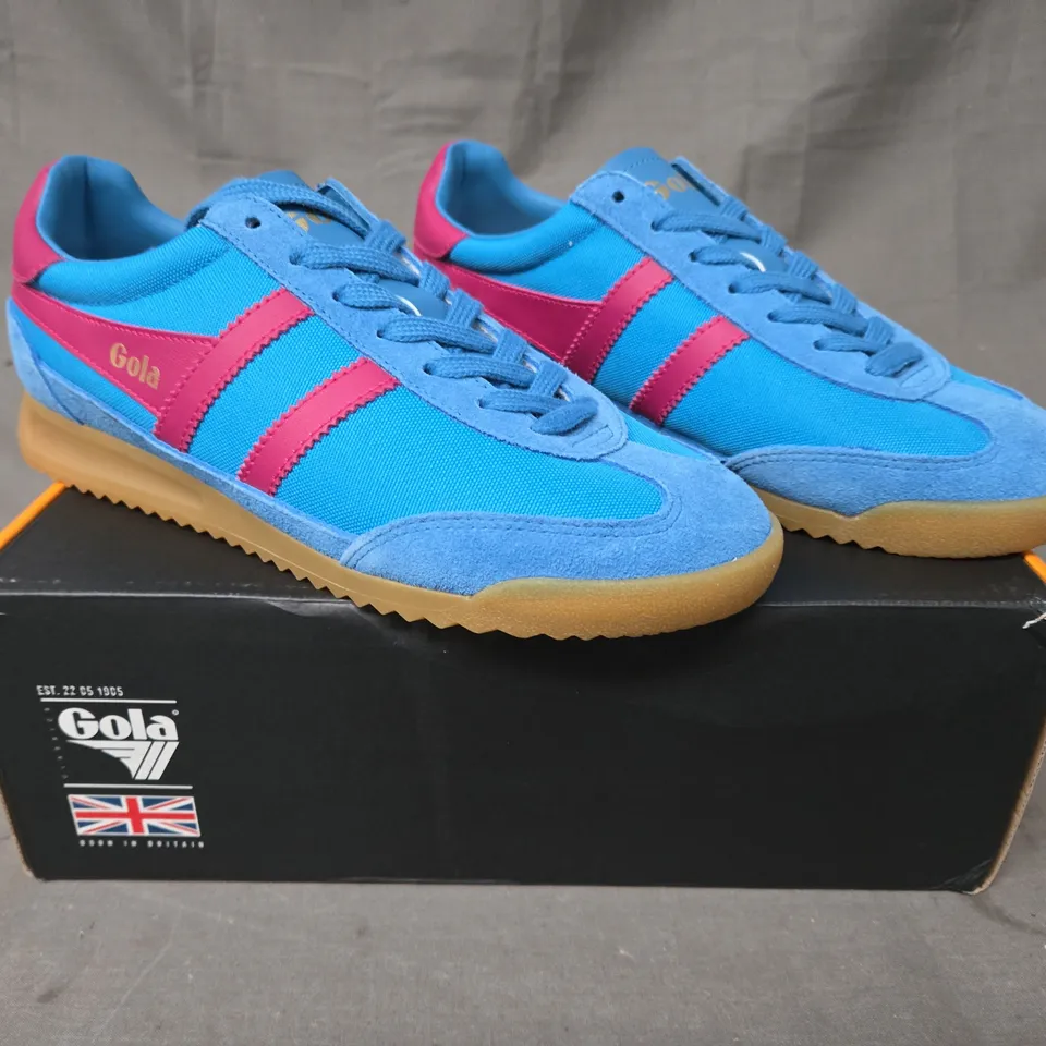 BOXED PAIR OF GOLA TORNADO SHOES IN BLUE/FUCHSIA UK SIZE 6